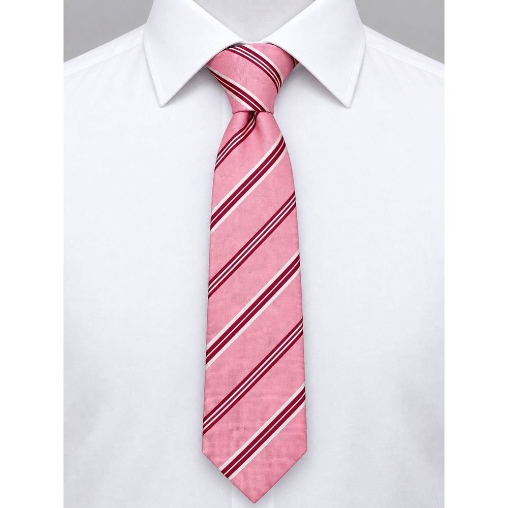 Canali Necktie Mens Rose Pink Burgundy Stripe 100% Silk Made In Italy Luxury Tie